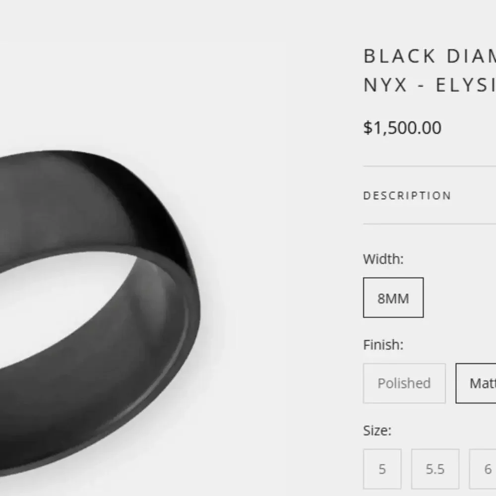 Elysium Black NYX Domed Matte Men's Ring Black Diamond 8MM Size 12 Original Box